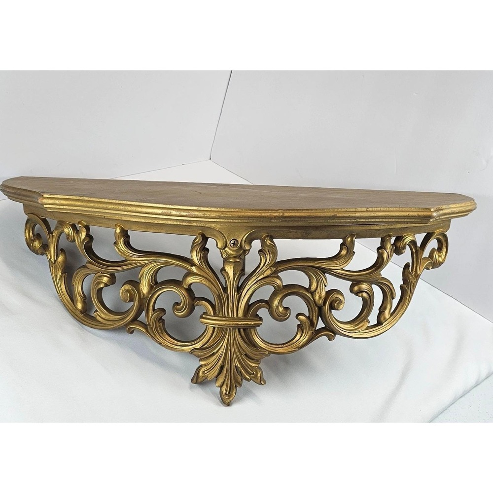 Syroco Gold Hollywood Regency Wall Shelf Ornate Scroll Hanging Display 23" X 11"